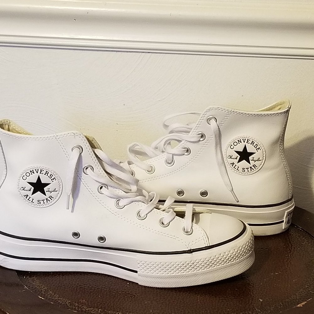 White Leather platform Chuck Taylors
